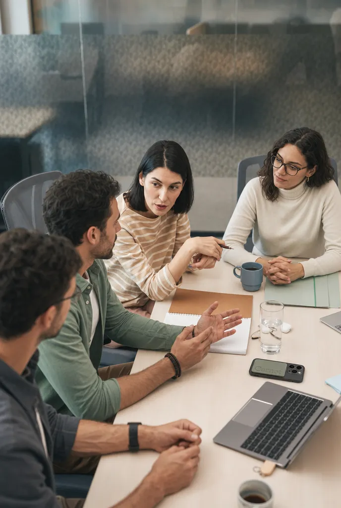 Une équipe en réunion autour d’une table, en pleine discussion