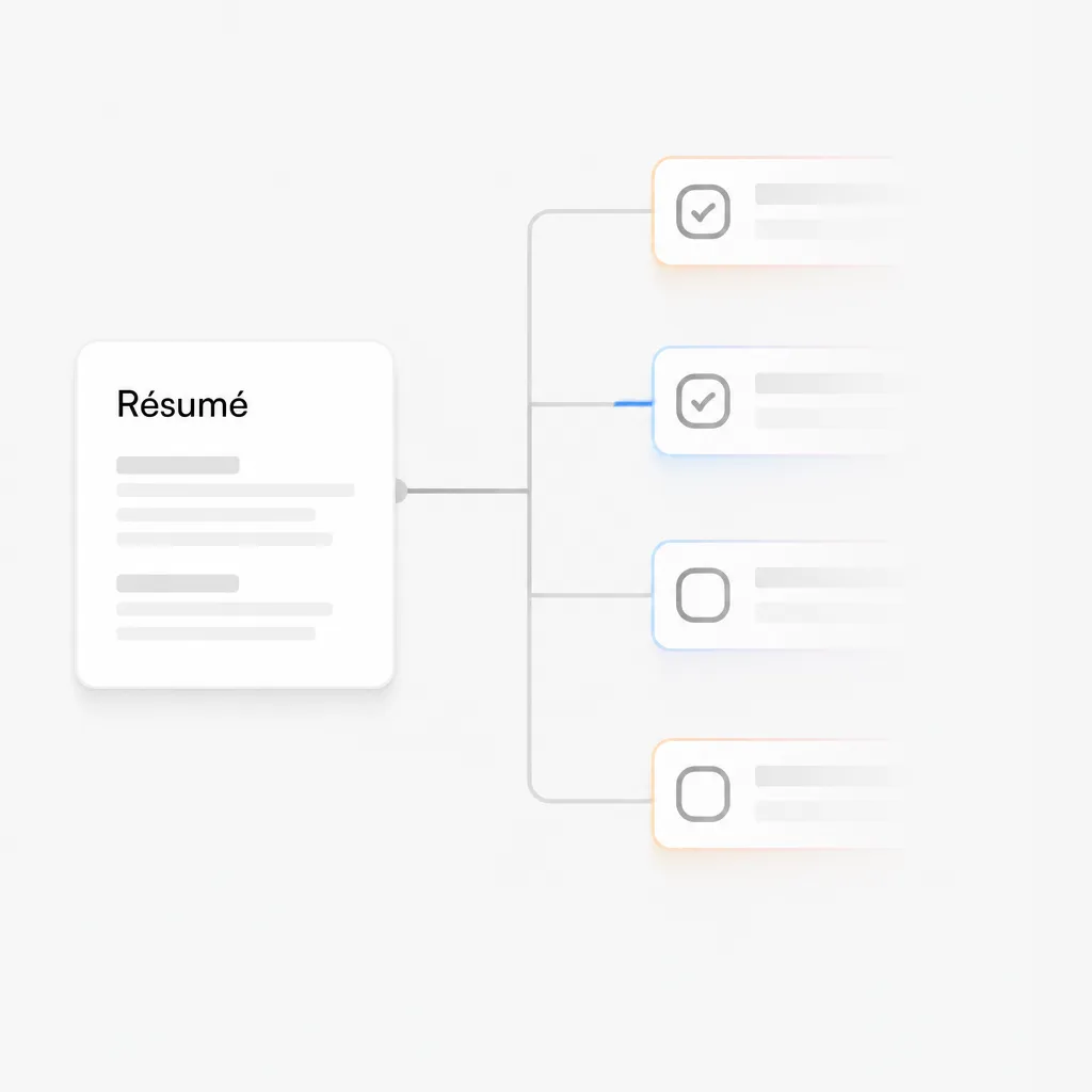 Schéma : un résumé de conversation décliné en actions à suivre